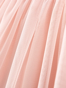 Pink layered tulle summer dress for girls featuring fine mesh fabric and pleated textures