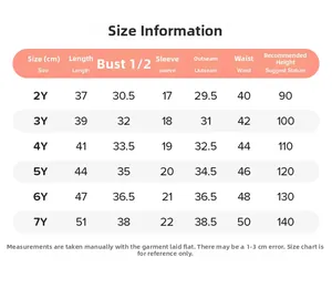 Detailed size chart for boys' summer short sleeve sets from 2Y to 7Y measurements