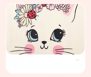 Close-up of cute cartoon cat with flowers on breathable cotton kids t-shirt