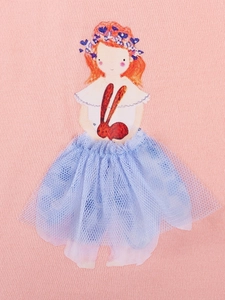 Robe en tricot rose pour filles avec jupe en tulle bleu 3D et imprimé lapin mignon