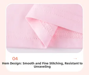 Detail view of pink knitted toddler set featuring uniform double-needle hem stitching