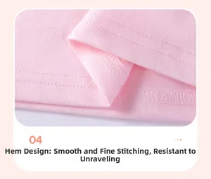 Detail of double-needle stitching on pink cotton baby shirt hem for durability