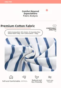 Détail du tissu en coton rayé respirant avec 95% de coton et 5% d'élasthanne