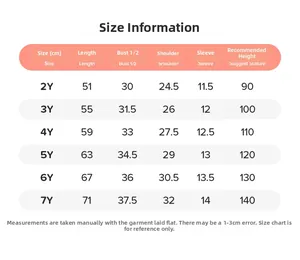 Guide des tailles détaillé pour robe d'été fille avec mesures de 2 à 7 ans en cm