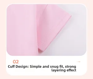 Detail of pink cotton knit sleeve with durable double-stitch hem and smooth finish