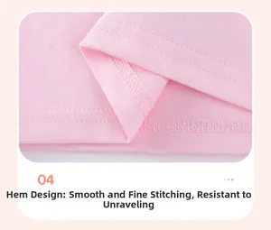 Detailed close-up of pink cotton fabric hem with durable double-needle stitching quality