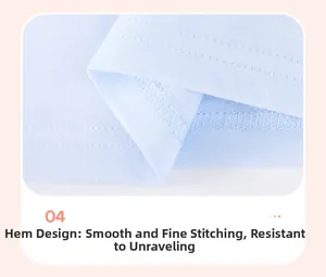 Detail of baby boy summer shirt showing smooth double-needle stitching on light blue fabric