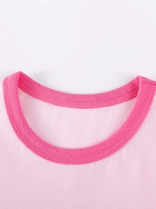 Pink striped cotton t-shirt for girls featuring a ribbed crew neck and soft knit texture