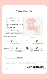 Größentabelle und Materialdetails für Mädchen-Set mit Hasen-Stickerei und Herz-Muster Hose