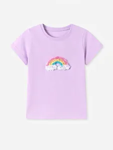 Lavender cotton toddler t-shirt with colorful 3D rainbow lace applique and crew neck