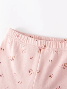 Pantaloni rosa a fiori per bambini con elastico in vita e dettagli di cucitura in cotone