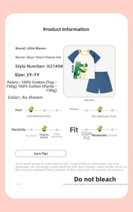 Détails de l'ensemble enfant en coton avec imprimé dessin animé et guide des tailles