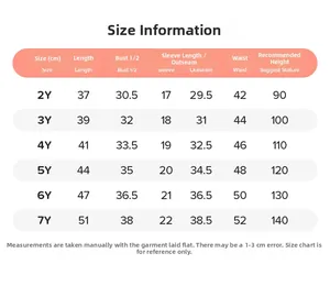Guide des tailles détaillé pour ensembles d'été de dessin animé pour enfants 2Y-7Y