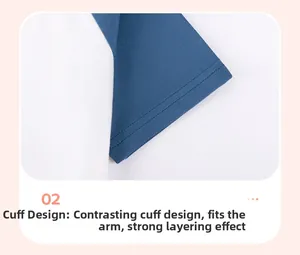 Détail de la manche courte contrastée en tricot bleu marine et tissu en coton blanc