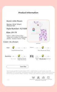Infographic showing soft cotton girls summer outfit with floral print and fabric details
