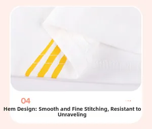 Détail de l'ourlet en coton blanc avec rayures jaunes et couture double résistante