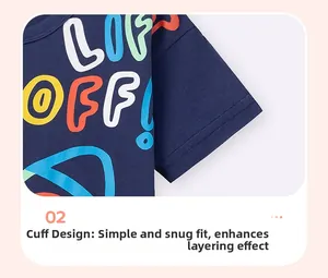 Détail de la manche d'un t-shirt en coton bleu marine avec imprimé graffiti Lif Off