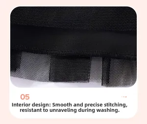 Detail of the soft inner lining and smooth stitching on the black mesh girls' dress