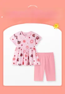 Ensemble d'été rose pour filles avec imprimé floral et coccinelle et legging assorti