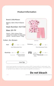 Tableau des tailles d'ensemble fille en coton avec motif coccinelle et short rose