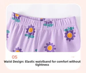 Elastic waistband detail on purple floral toddler pants for comfortable fit
