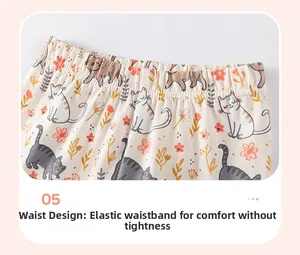 Détail de la taille élastique du pantalon d'été pour fille avec imprimé chat mignon