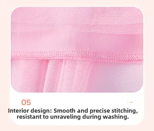 Detailed close-up of smooth pink mesh inner lining and reinforced stitching of a tutu dress