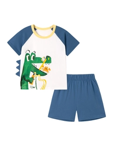 Pyjama d'été en coton pour enfants avec motif crocodile et détails 3D
