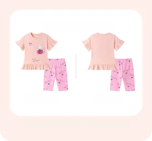Front and back view of girls' pink cotton set with ballet mouse and magic print