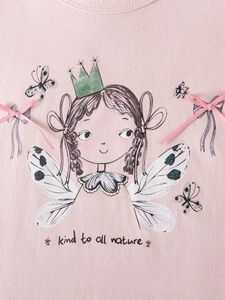 Ensemble rose pour fille avec imprimé fée et rubans 3D avec texte kind to all nature