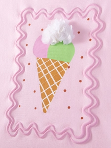 Haut rose en coton pour filles avec fleur en maille 3D et applique de cornet de glace
