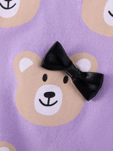 Ensemble d'été violet pour filles avec motif ours et nœud en satin tridimensionnel