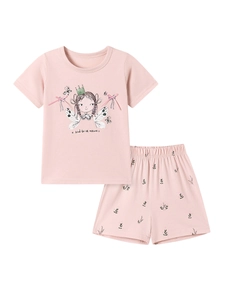 Ensemble d'été rose pour fille avec T-shirt à motif couronne et short à fleurs