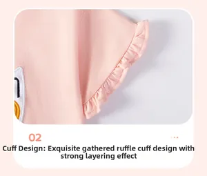 Détail d'un haut rose pour fille en coton avec poignet à volants et broderie fine