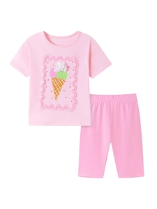 Ensemble d'été rose pour filles avec t-shirt manches courtes et short motif crème glacée