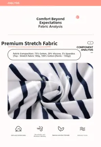 Detail of 75% cotton striped knit fabric and 100% cotton shorts material composition