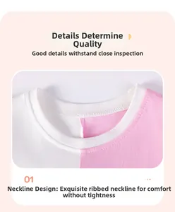 Close-up of pink and white color-block crew neck with high-quality ribbed collar detail