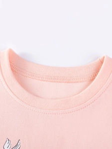 Pink cotton knit T-shirt for girls featuring a durable round neck with double stitching