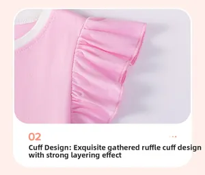 Detail of pink cotton dress showing ruffled sleeve design with layered smocking textures