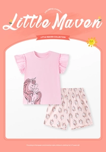 Details des Mädchen-Sets aus Baumwolle mit Einhorn-Druck und Rüschenärmeln für 2-7 J.