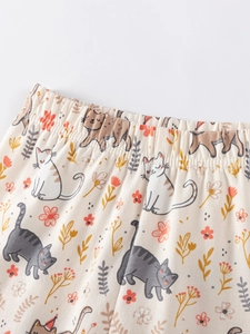 Taille élastique du pantalon en coton pour fille avec jolis motifs de chats et fleurs