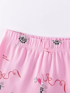 Pink cartoon girls cotton leggings featuring soft elastic waistband and magic print