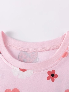 Ensemble d'été rose pour filles avec col à motifs de coccinelles et fleurs en coton