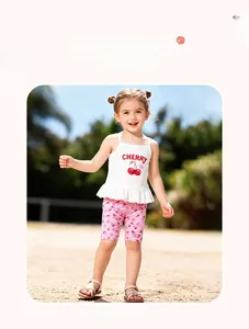 Toddler girl summer set with white cherry print camisole and pink floral shorts