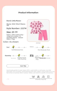 Pink cherry print cotton top and leggings set for girls showing fabric details