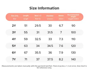 Detailed size chart for girls summer short sleeve cartoon dress ranging from 2Y to 7Y