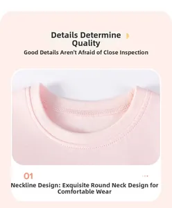Detailed view of pink cotton knit crew neck collar showing high-quality stitching