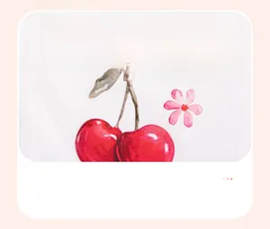 Detail of cotton fabric featuring a cherry heat transfer print and CHERRY lettering