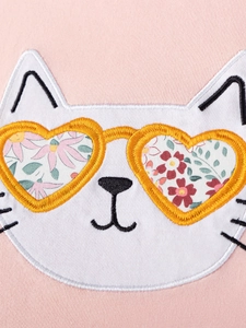 Ensemble d'été rose pour filles avec broderie chat et lunettes de cœur fleuries