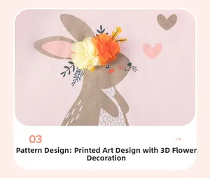 Detail of pink cotton shirt featuring a rabbit print with 3D mesh tulle flower accents